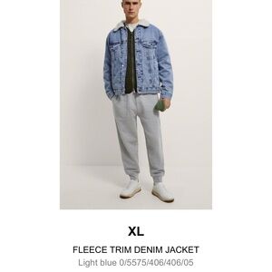 Zara Men's Light Blue Denim Jacket with Shearling Collar and Interior